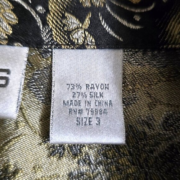 Chicos Black Floral Metallic Embroidered Silk Blend Button Down Blouse Sz 3 (XL) - Picture 6 of 8